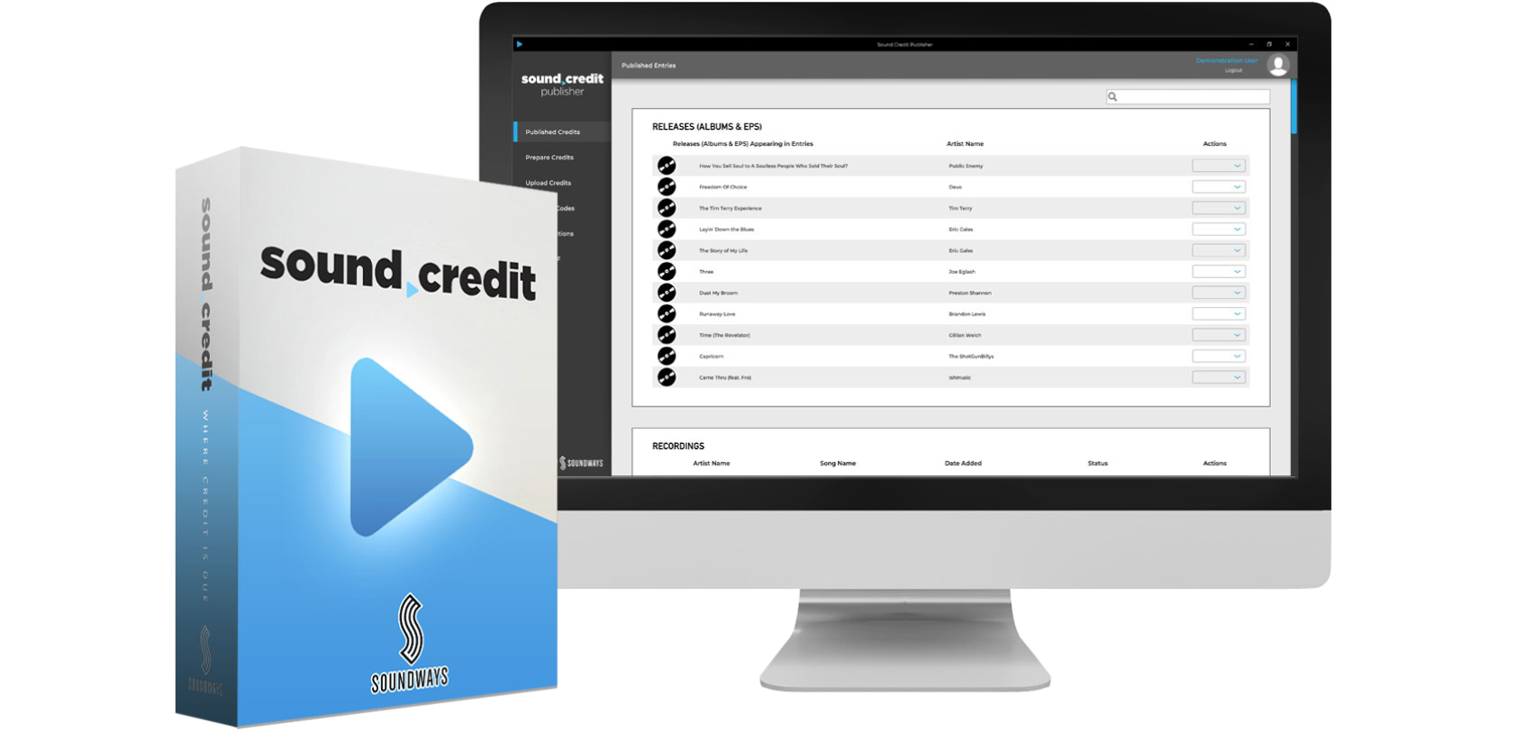 Sound Credit Publisher displayed on a monitor